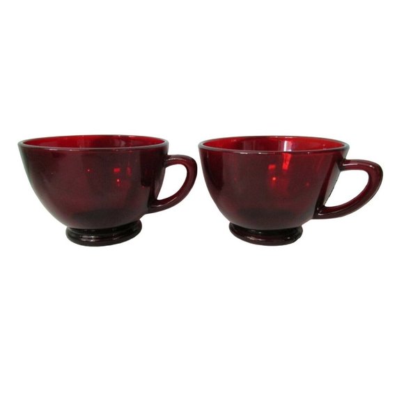 Vintage Anchor Hocking Royal Ruby Red Glass Snack Punch Tea Cups 1938 A Pair EUC - Picture 3 of 12